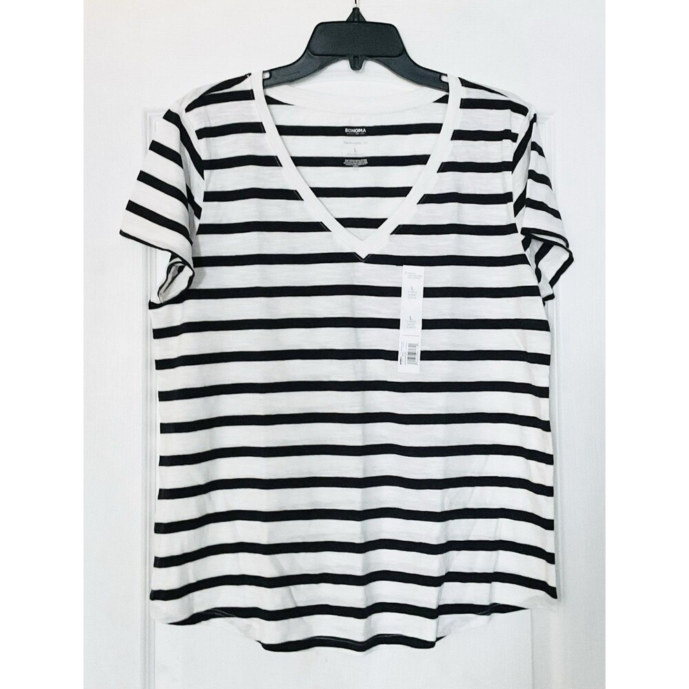 Sonoma Goods For Life Women's Everyday Short Sleeve V-Neck Tee Size L, White NWT